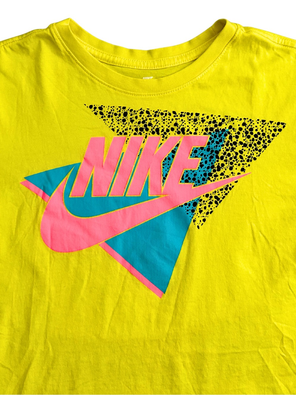 Nike Graphic T Shirt Mens Medium Neon Yellow Pink Blue Retro 90s Streetwear - Picture 3 of 11